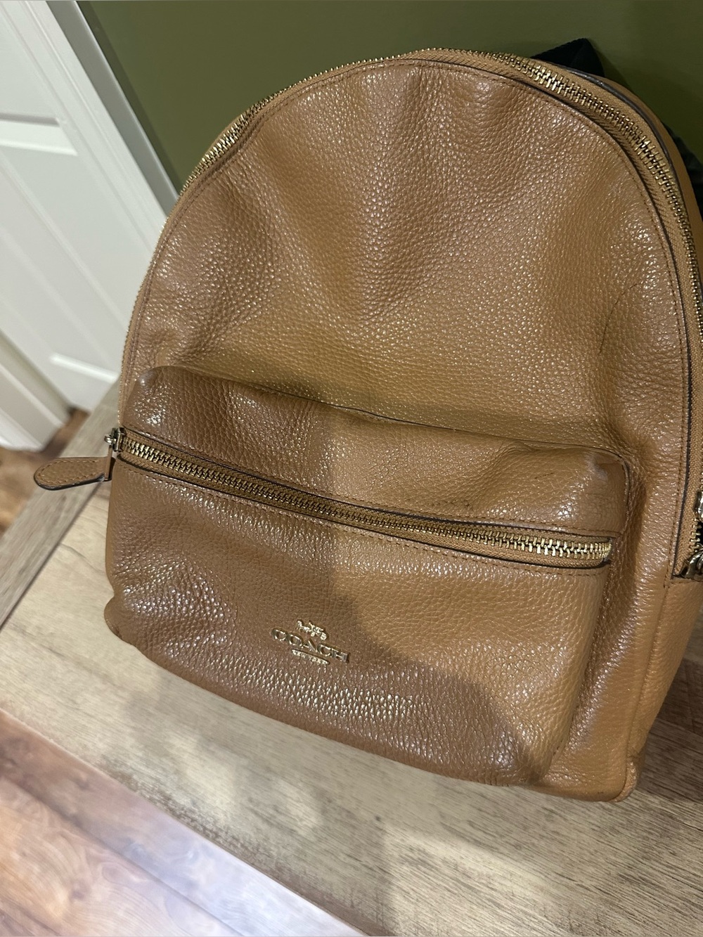 Coach Caramel Pebbled Leather Backpack with Gold Hardware